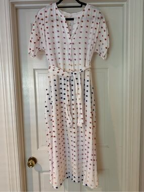 Lou & Grey White Maxi Dress with Multicolored Dots